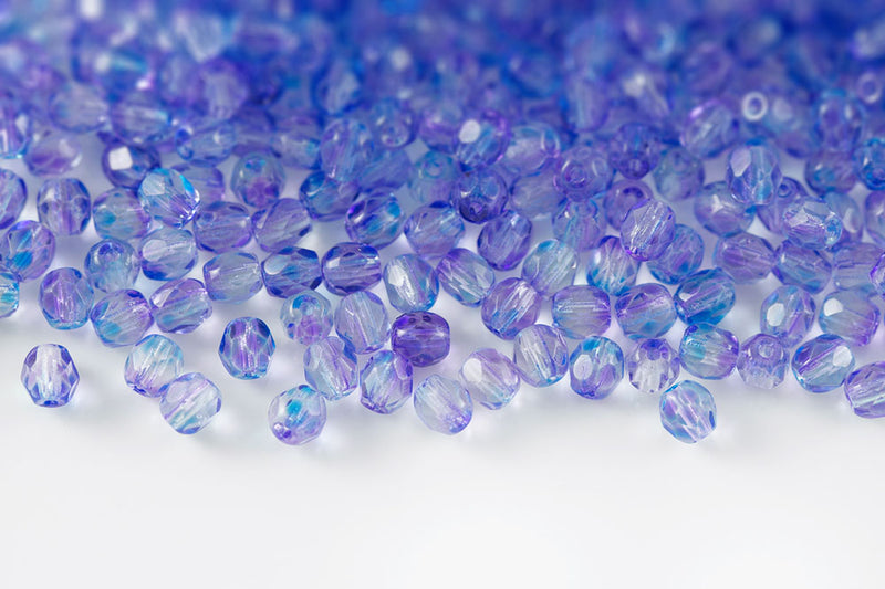 Czech Fire Polished 4mm Crystal Blue Violet Finish Round Beads