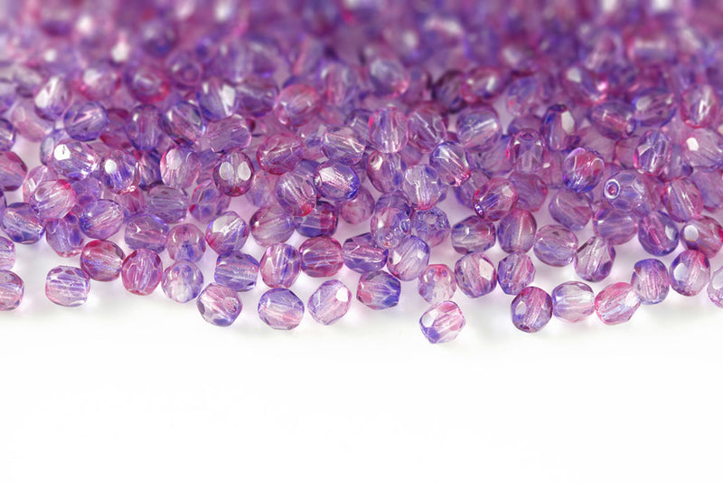 Czech Fire Polished 4mm Crystal Violet Rose Finish Round Beads