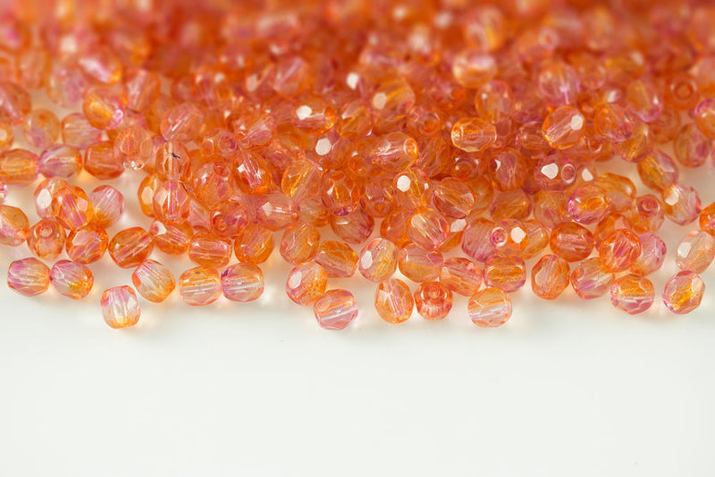 Czech Fire Polished 4mm Crystal Yellow Rose Finish Round Beads