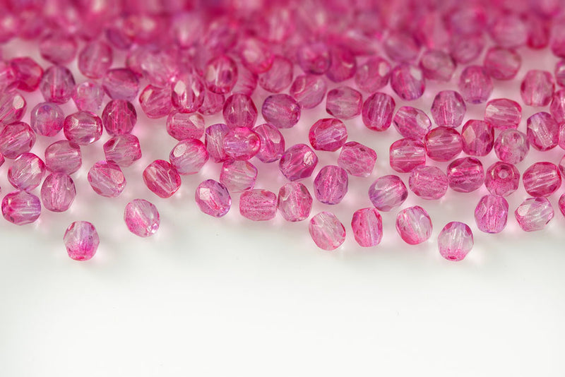 Czech Fire Polished 4mm Crystal Rose Gradient Finish Round Beads