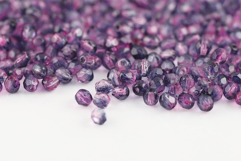 Czech Fire Polished 4mm Crystal Gray Rose Finish Round Beads