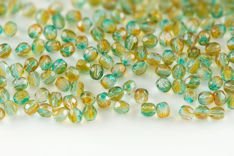 Czech Fire Polished 4mm Crystal Yellow Green Finish Round Beads