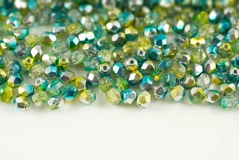 Czech Fire Polished 4mm Crystal Green Gradient AB Full Finish Round Beads