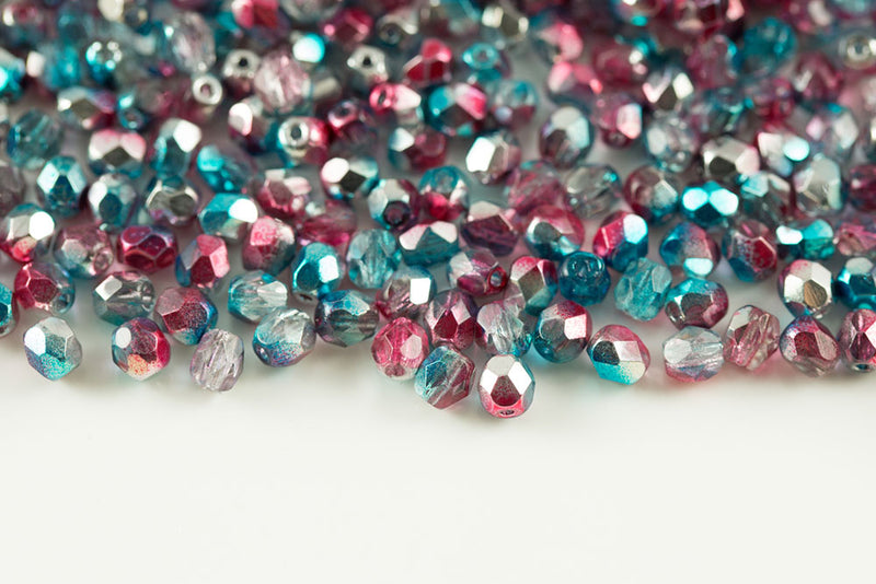Czech Fire Polished 4mm Crystal Blue Rose AB Full Finish Round Beads