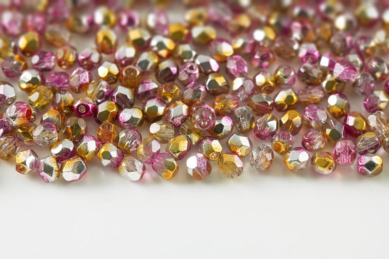 Czech Fire Polished 4mm Crystal Yellow Rose AB Full Finish Round Beads