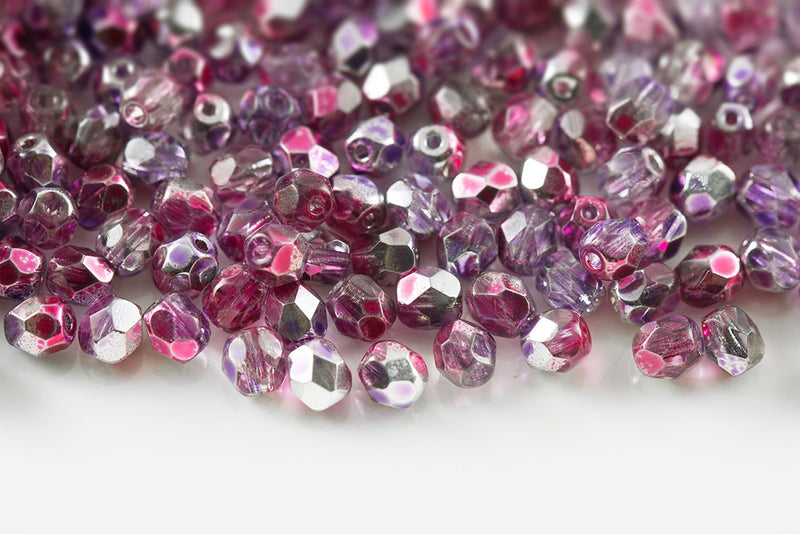 Czech Fire Polished 4mm Crystal Rose Gradient AB Full Finish Round Beads