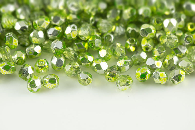 Czech Fire Polished 4mm Crystal Lemon Green Gradient AB Full Finish Round Beads