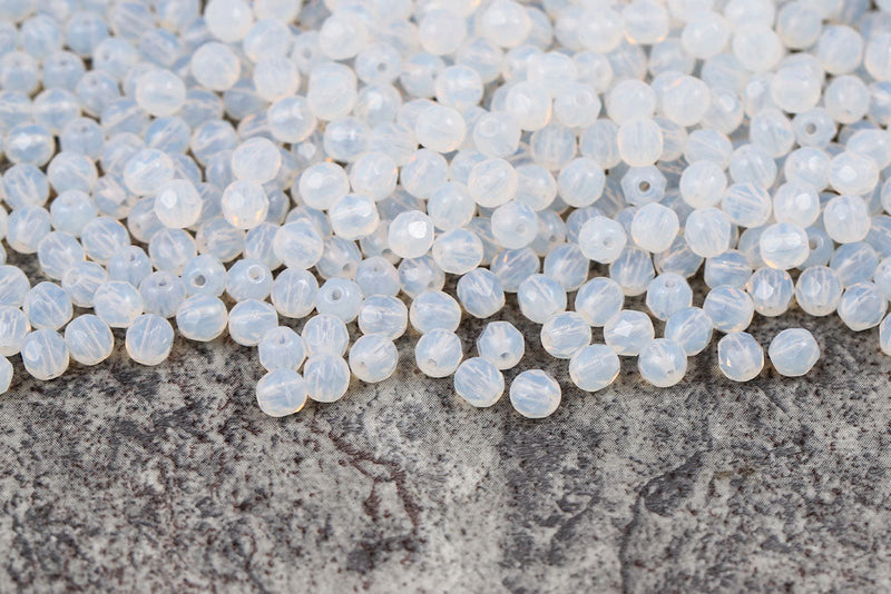 Czech Fire Polished 4mm Opal White Round Beads
