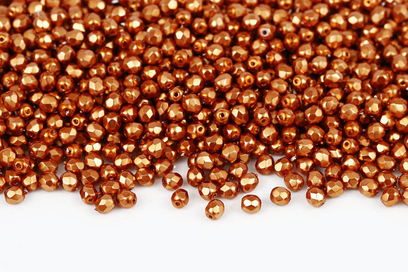 Czech Fire Polished 4mm Gold Pearl Round Beads