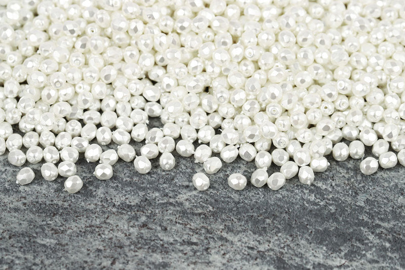 Czech Fire Polished 4mm White Pearl Round Beads
