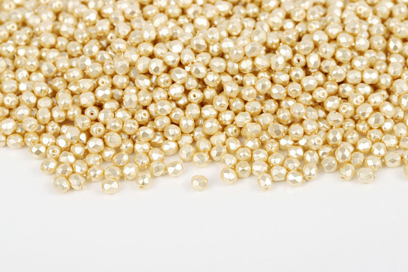 Czech Fire Polished 4mm Jonquil Pearl Round Beads