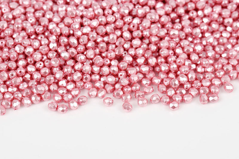 Czech Fire Polished 4mm Rose Pearl Round Beads