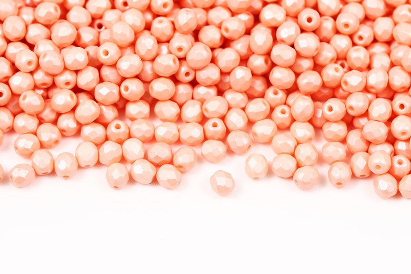 Czech Fire Polished 4mm Powdery Peach Round Beads