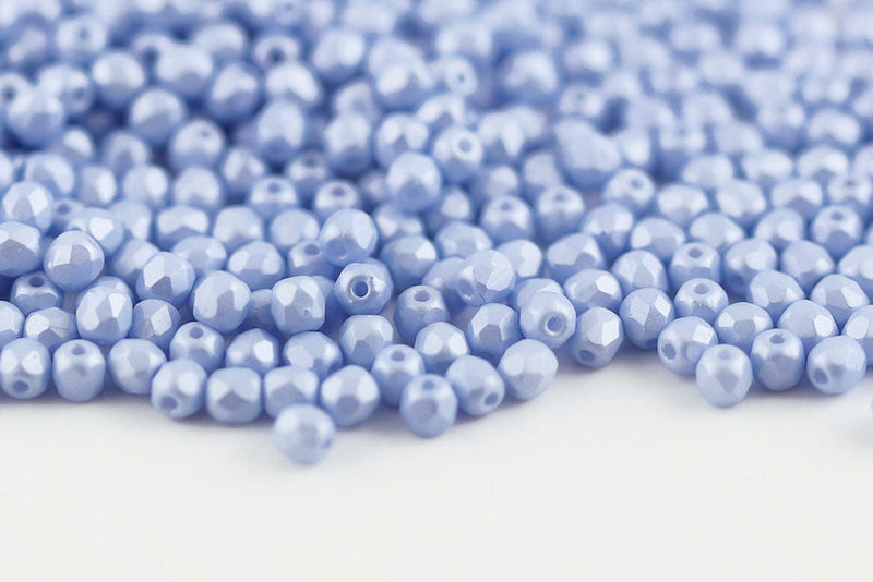 Czech Fire Polished 4mm Powdery Sky Blue Round Beads