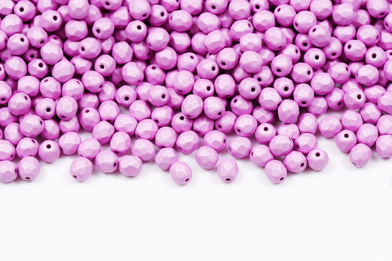 Czech Fire Polished 4mm Neon Silk Baby Pink Round Beads