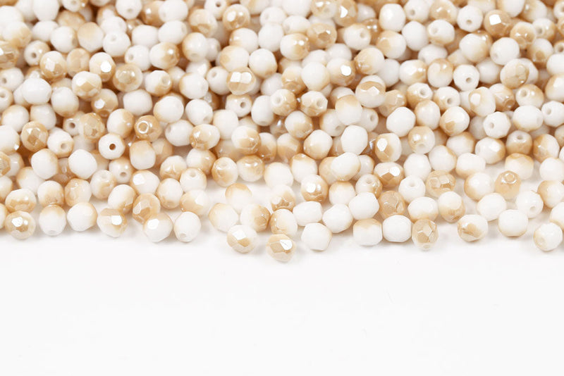 Czech Fire Polished 4mm Chalk Honey Round Beads