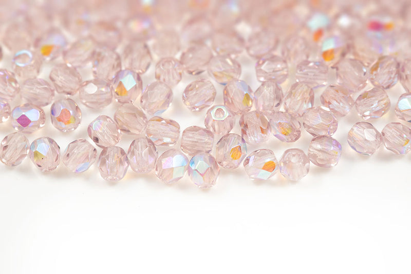 Czech Fire Polished 4mm Lt.Amethyst AB Round Beads