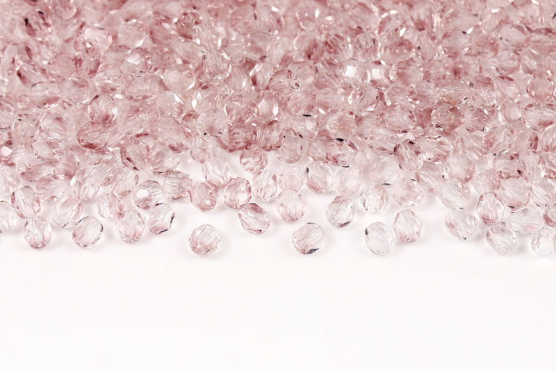 Czech Fire Polished 3mm Lt.Amethyst Round Beads