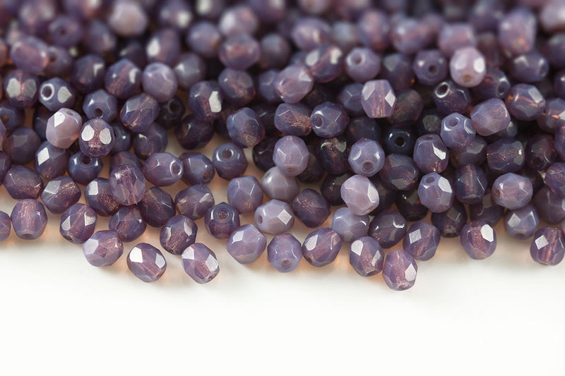 Czech Fire Polished 4mm Opal Purple Round Beads
