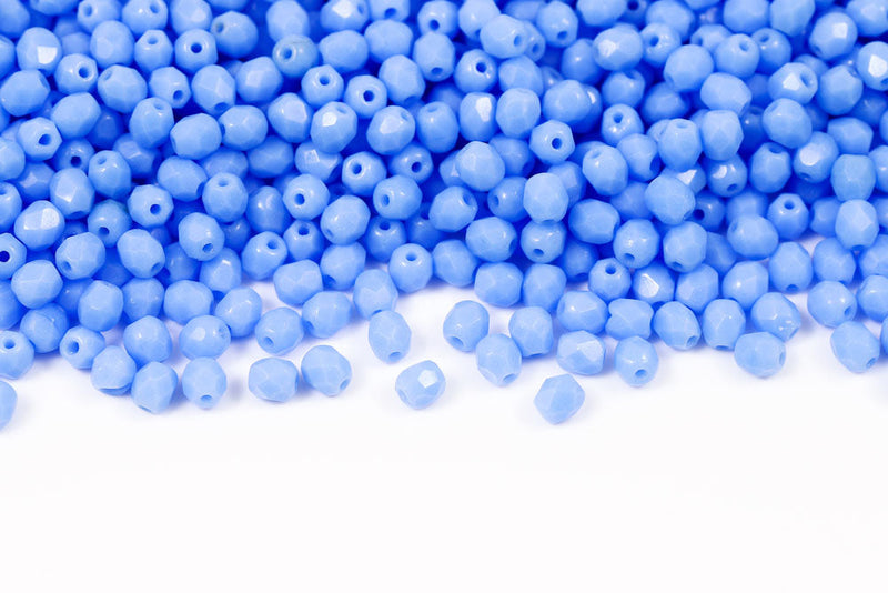 Czech Fire Polished 4mm Alabaster Royal Blue Round Beads