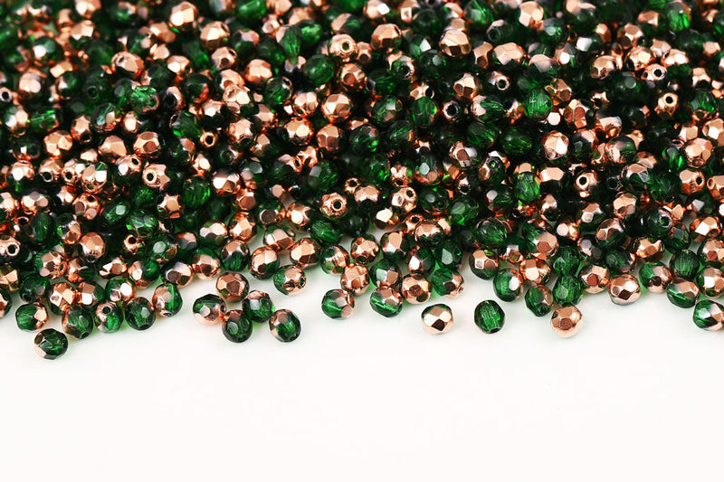 Czech Fire Polished 4mm Peridot Capri Gold Round Beads