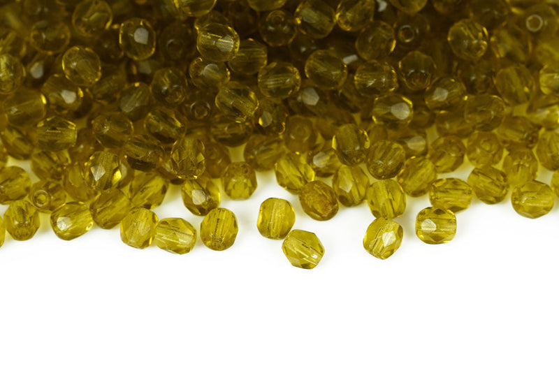 Czech Fire Polished 4mm Lt.Moss Green Round Beads