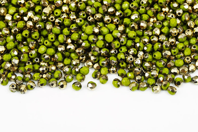 Czech Fire Polished 4mm Opaque Drak Olivine Amber Round Beads
