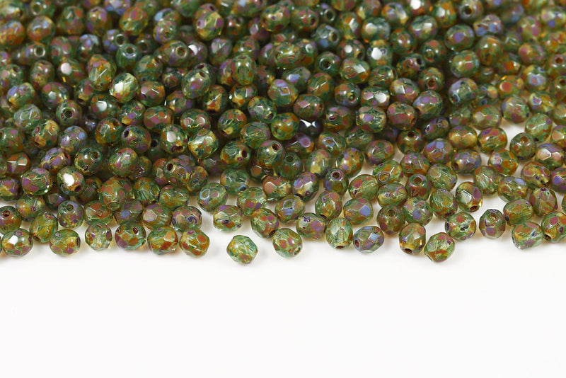 Czech Fire Polished 4mm Lt.Aqua Travertin Round Beads