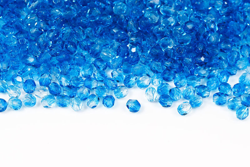 Czech Fire Polished 4mm Crystal&Indicolite Round Beads