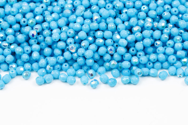 Czech Fire Polished 4mm Turquoise Blue AB Round Beads
