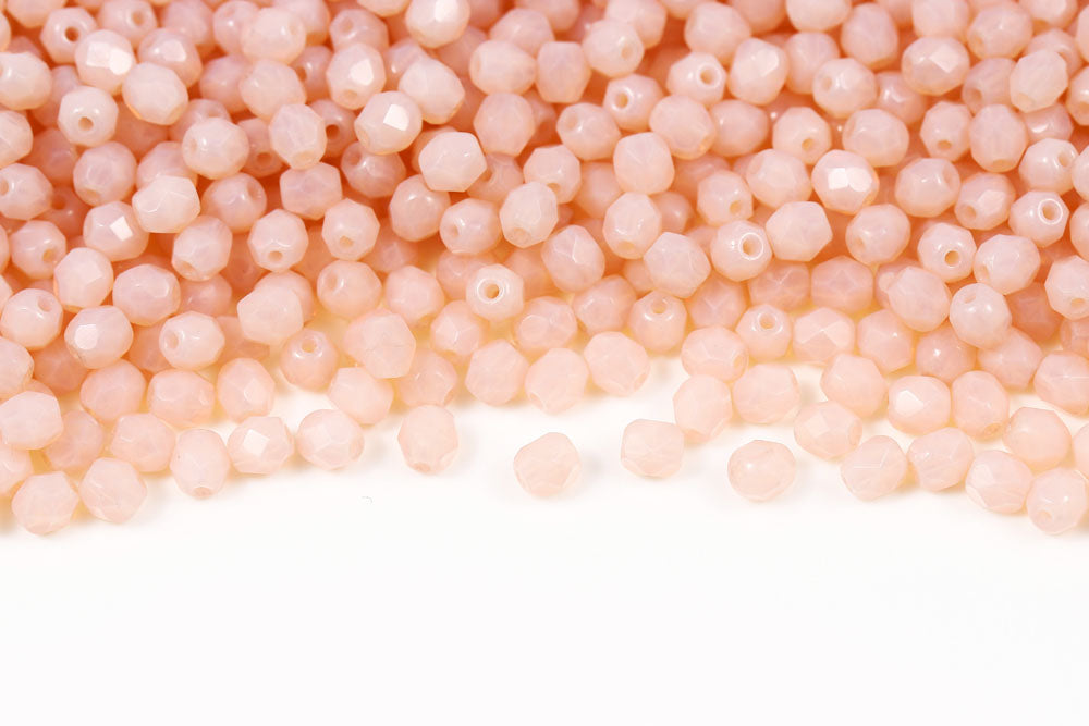 Czech Fire Polished 3mm Opal Lt.Peach Round Beads