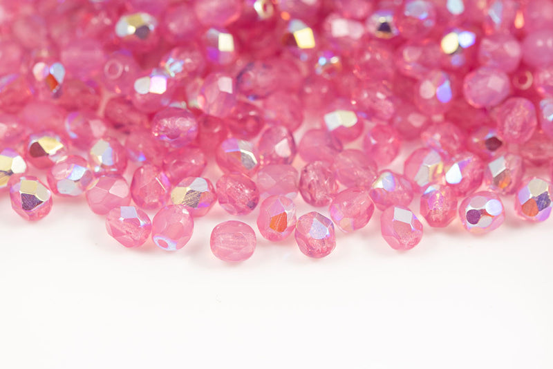 Czech Fire Polished 4mm Alabaster Peach AB Round Beads