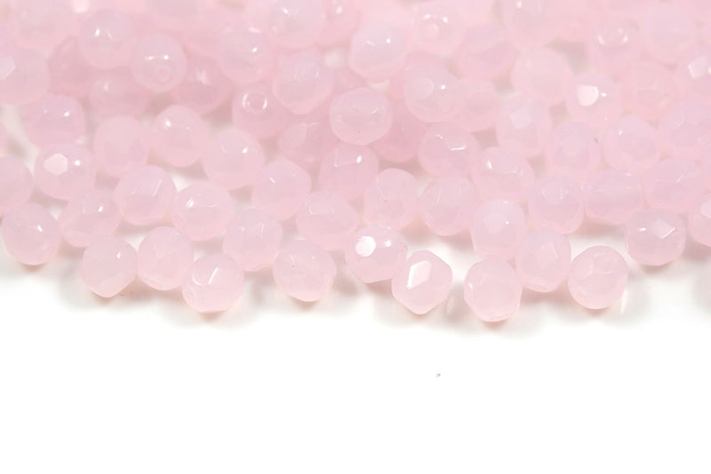 Czech Fire Polished 4mm Alabaster Lt.Pink Round Beads