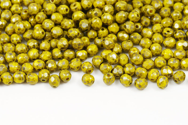 Czech Fire Polished 4mm Lemon Nickel Speckle Finish Round Beads