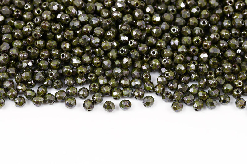 Czech Fire Polished 4mm Lemon Blue Glaze Finish Round Beads