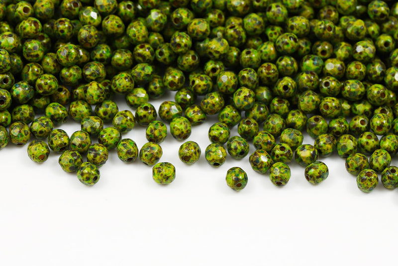 Czech Fire Polished 4mm Lemon Travertin Sky Blue Finish Round Beads