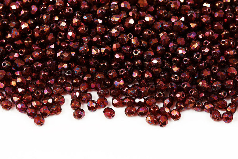 Czech Fire Polished 4mm Lt.Siam Purple Iris Finish Round Beads