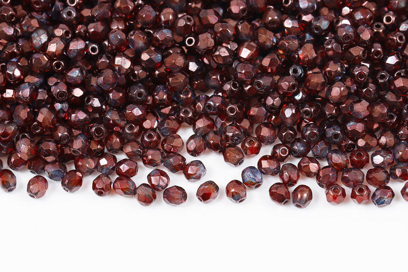 Czech Fire Polished 4mm Vega On Crystal&Siam Round Beads