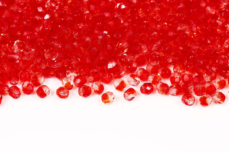 Czech Fire Polished 4mm Crystal&Siam Round Beads