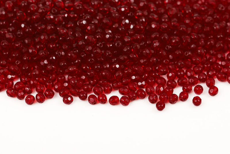 Czech Fire Polished 4mm Garnet Round Beads