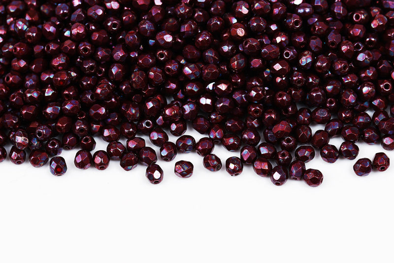 Czech Fire Polished 4mm Opaque Coral Red Nebula Round Beads