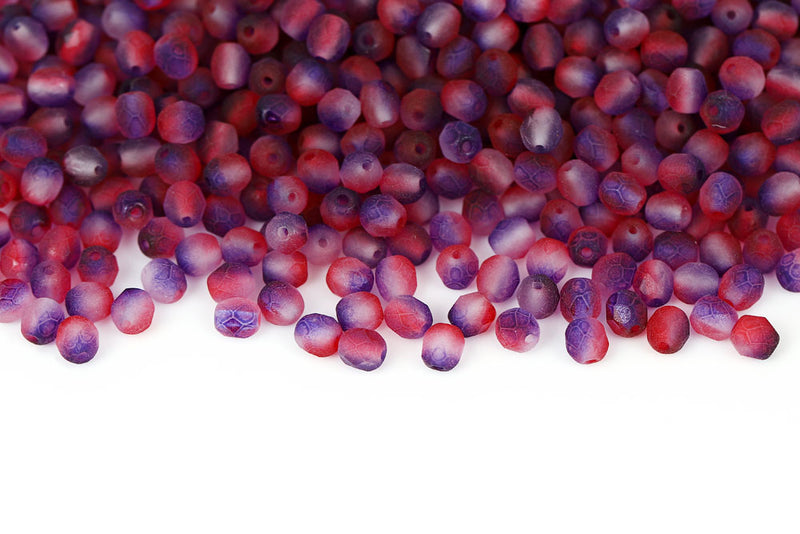 Czech Fire Polished 4mm Crystal Pink Violet Matt Round Beads