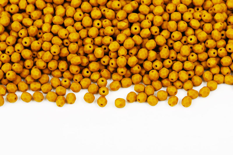 Czech Fire Polished 4mm Opaque Loess Matt Round Beads