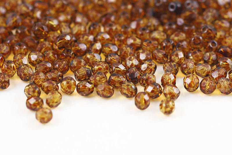 Czech Fire Polished 4mm Crystal Travertin Round Beads
