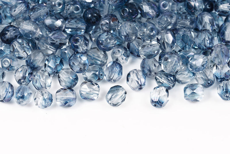 Czech Fire Polished 4mm Crystal Blue Iris Luster Round Beads