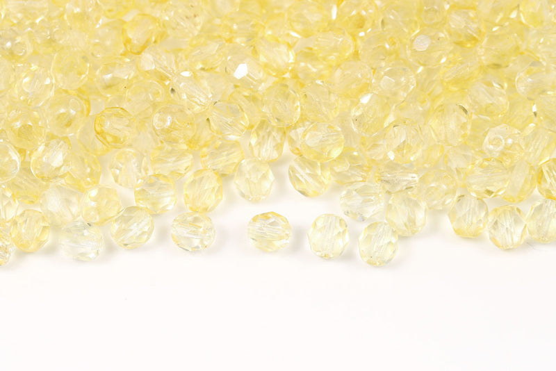 Czech Fire Polished 4mm Crystal Yellow Iris Luster Round Beads