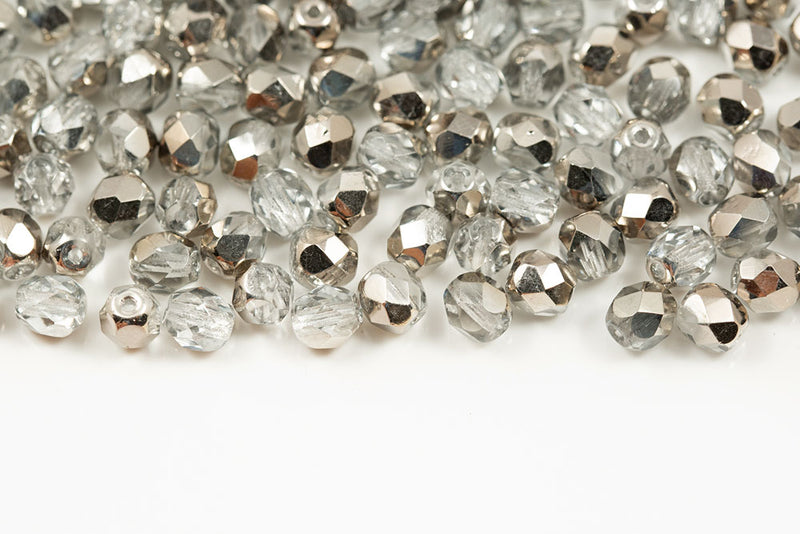 Czech Fire Polished 6mm Crystal Argentic Round Beads