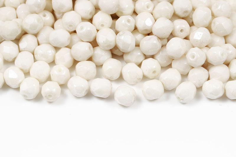 Czech Fire Polished 6mm Chalk Luster Round Beads