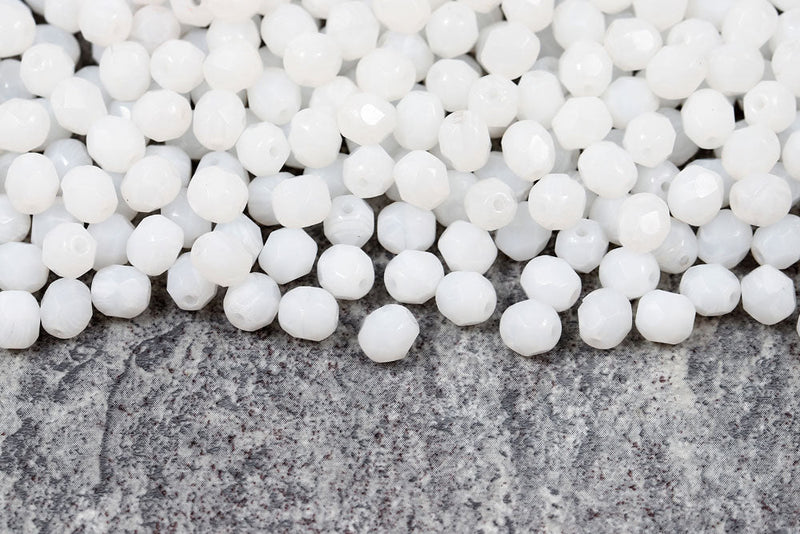 Czech Fire Polished 6mm White sandwich Round Beads
