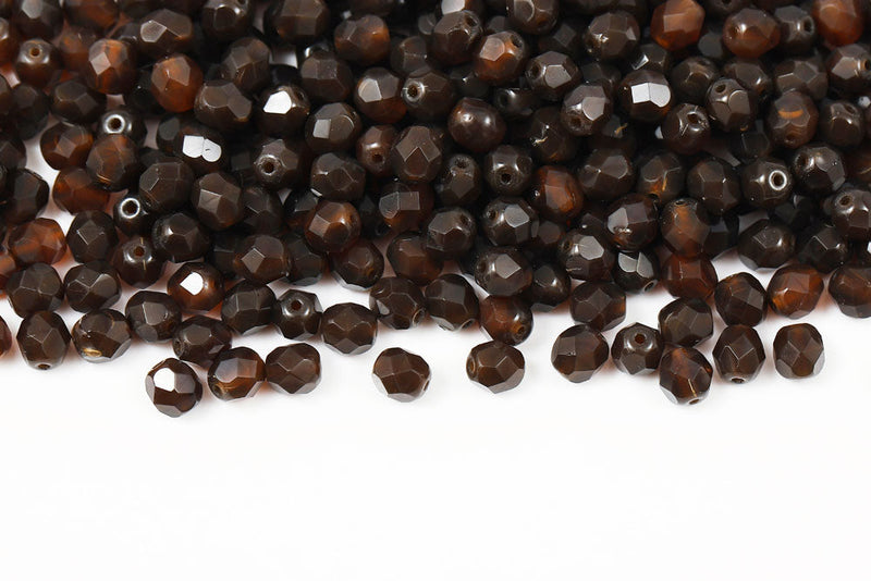 Czech Fire Polished 6mm Alabaster Ocher Round Beads